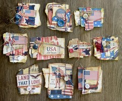 10 Junk Journal Clusters Handmade PATRIOTIC 4th July Grunge Sewn Scrappy Buttons