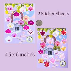 Orchid Flower Sticker Bundle, Large Stationary Set of 7, Sticker Sheets, Holo