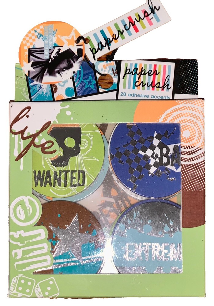 Paper Crush 20 All Different Adhesive Disc Foil ￼￼Chipboard Accents «Life» ~ NEW