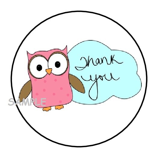30 Cute Thank You Owl Envelope Seals Labels Stickers 1.5″ Round