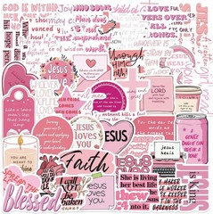 50Pcs Bible Verse Stickers Pink Christian Decals Motivational Sticker Pack, Posi