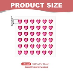 5 Sheet Heart Gem Stickers 8mm, Self Adhesive Jewel Sticker Rose Red