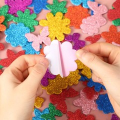 JULBEAR 300 Pieces Spring Glitter Flower Butterfly Foam Stickers Bulk Self-Ad…