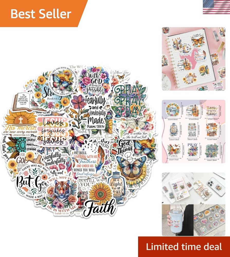 100 Pcs Christian Faith Stickers – Bible Verse & Inspiration Quotes | Waterpr…