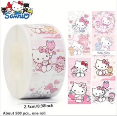 500 pcs Sticker Seals Roll Cute Pink Square Hello Kitty Semi Gloss Self Adhesive