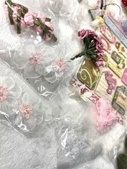 Craft Lot Floral Embellishments Roses Leaves Lace Scrapbooking Cardmaking Mixed