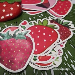 Strawberry Strawberries Themed Lot Stickers,Note Holder,pin and Ribbons.