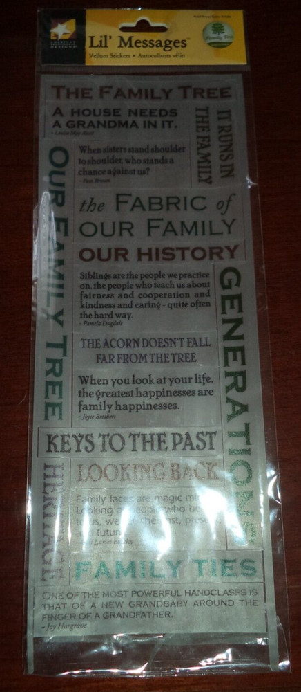 American Traditional Designs Vellum Stickers LIL MESSAGES FAMILY TREE Earthtones