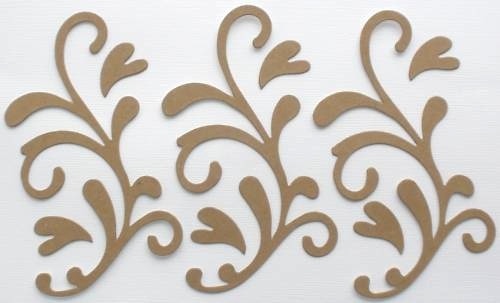 (6) *FLOURISH SCROLL* Decorative Accents – Unfinished Chipboard Die Cuts – 4 7/8