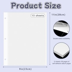 VOKOY 15 Sheets Self Adhesive Photo Album Refill Pages for 3 Ring Binder 9×11