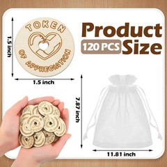 120 Pcs Token of Appreciation Coins Appreciation Tokens Bulk Woode…
