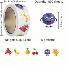 500 Pcs Cute Fruit Stickers Roll – Assorted Fruits for Kids’ Crafts & Decor
