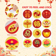 360 PCS Chinese New Year Stickers, round 2026 Chinese Lunar New Year Sticker for