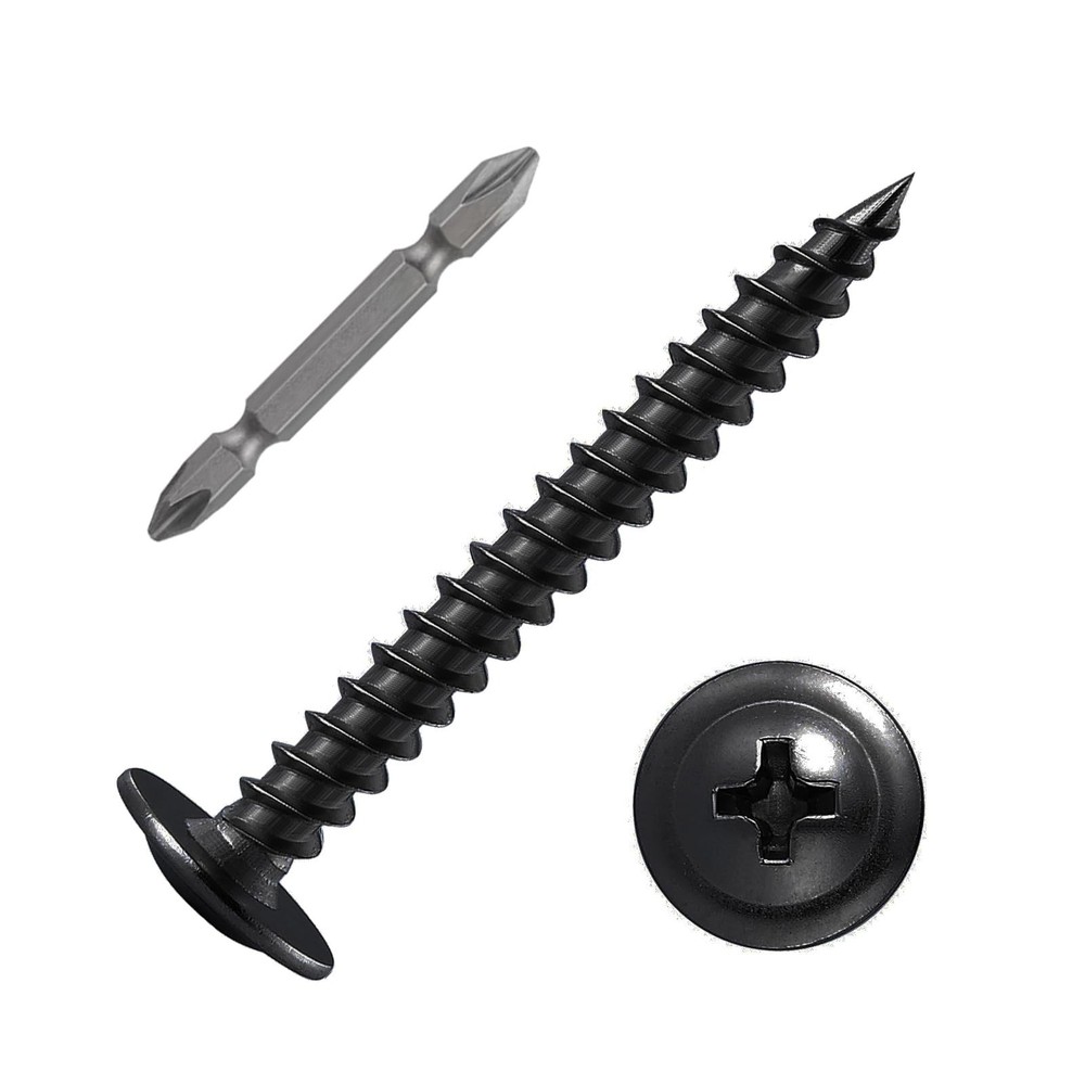 (100 pcs)#8×2″ Black Truss Head Wood Screws Quick Metal Self Tapping Zinc O