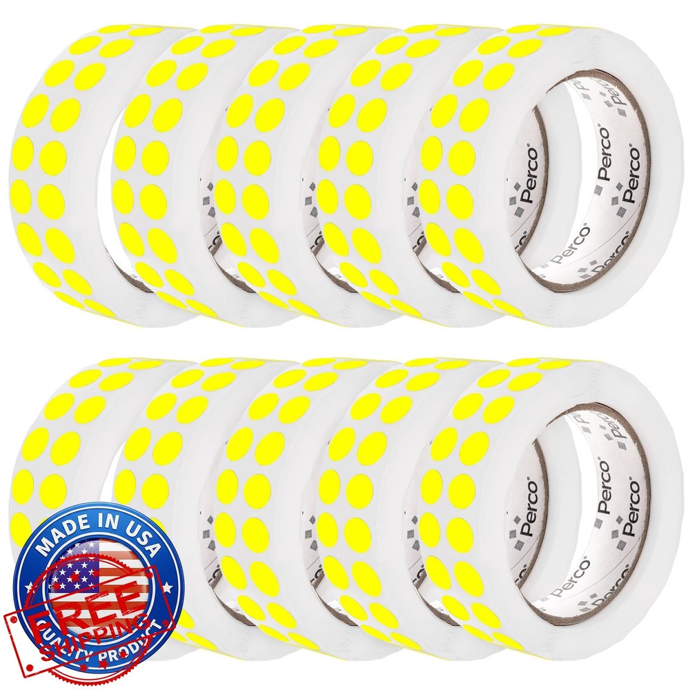 Perco Neon Yellow 0.5 Inch Dot Stickers 10 Rolls