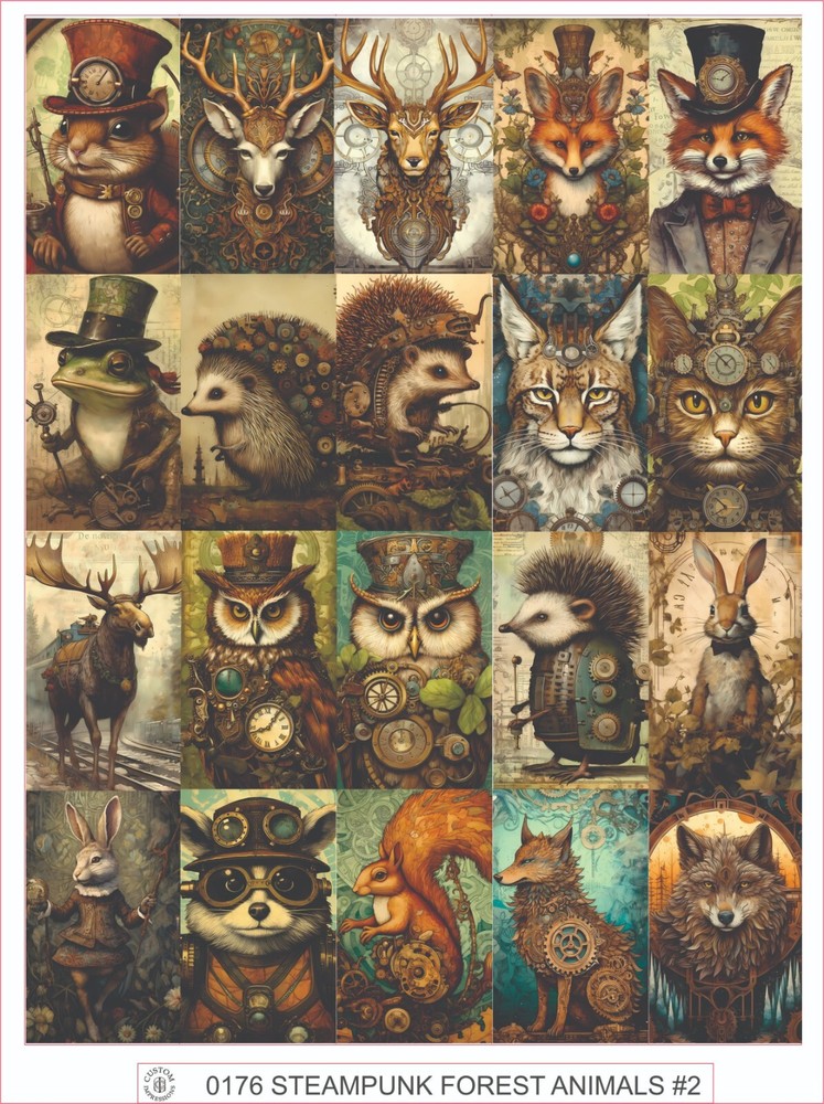 STEAMPUNK FOREST ANIMALS #2 – COMPLETE SHEET OF 20 STICKERS