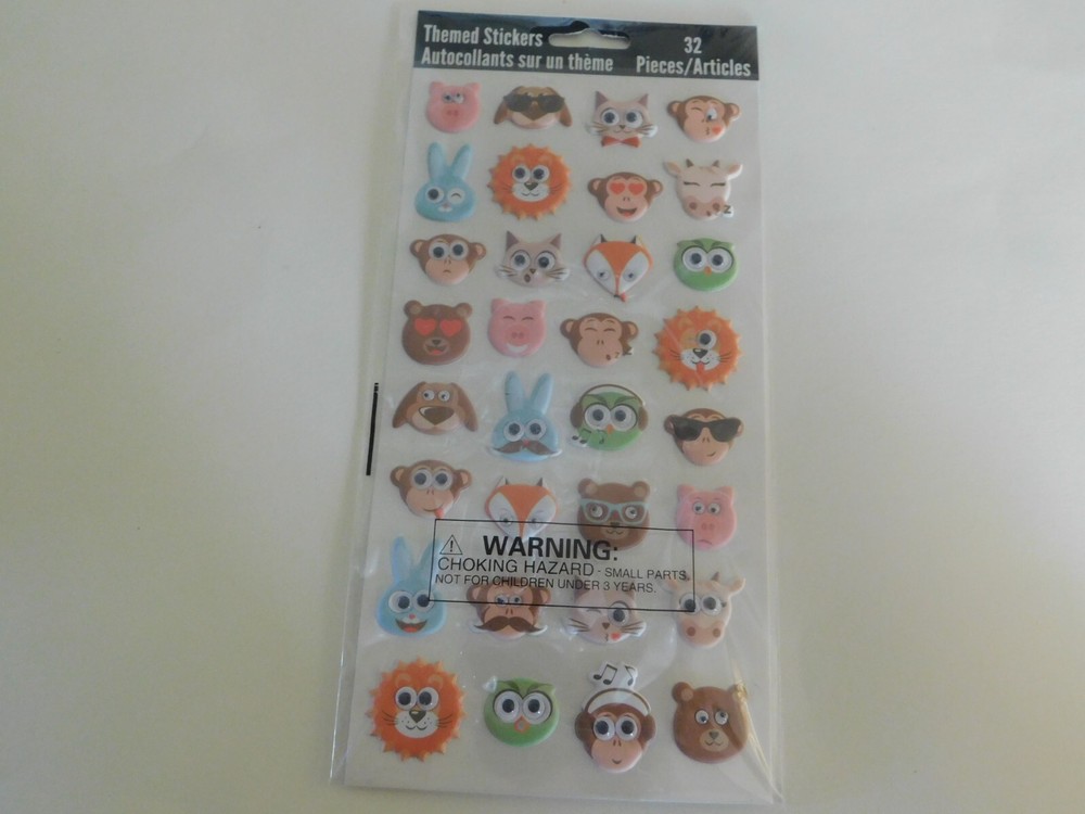 Horizon Group USA Themed stickers puffy animal heads 32 pieces