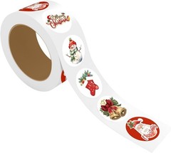StickerJet Christmas Stickers 2×2 Inch Round, 500-pcs Roll (Assorted 5 Designs)