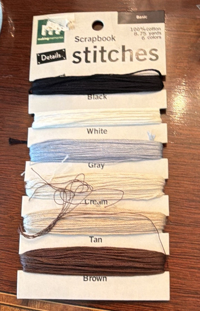 Making Memories Scrapbook Stitches Basic Cotton Thread Set Black White Gray