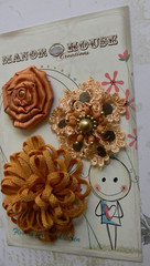 Mixed GOLD Fabric Organza & Lace 3 Flower Pk 50; 65 & 80mm across Manor House
