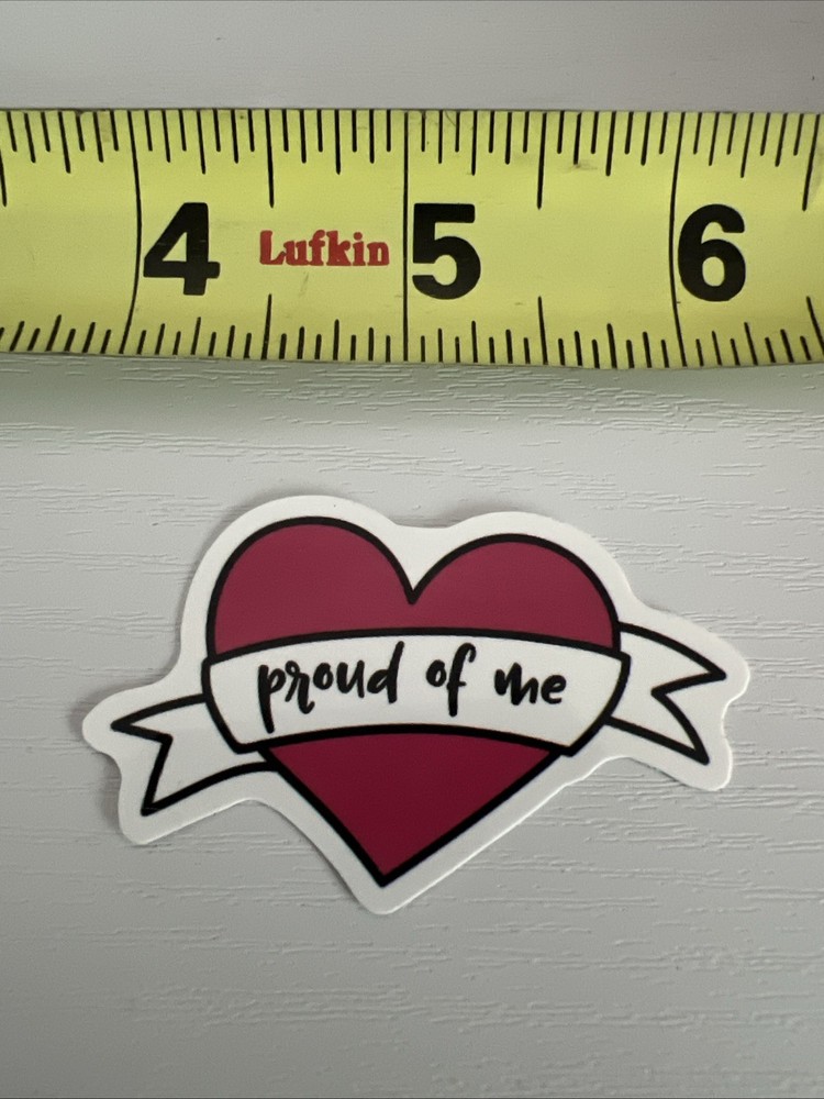 Pink Heart Sticker «PROUD OF ME» Banner Decal Glossy Small Cute Motivation Self