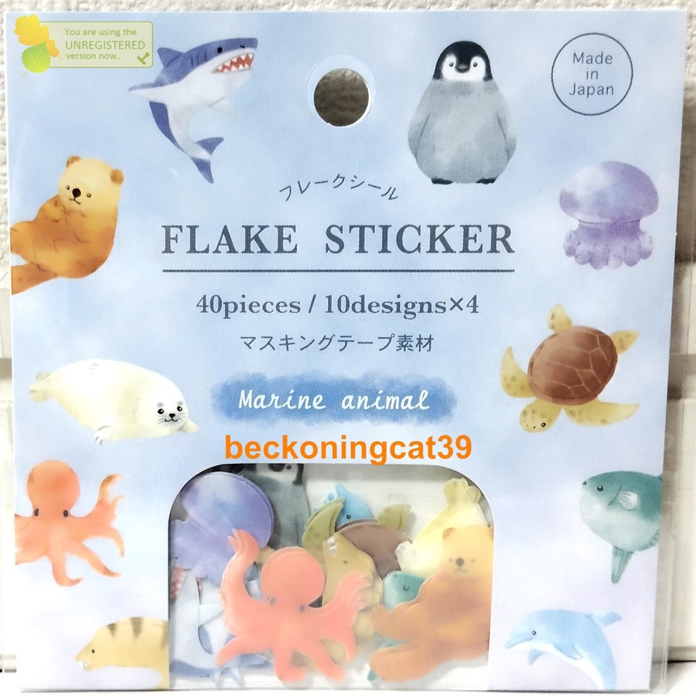 GAIA Marine Animal Flake Sticker 40 Dolphin Penguin Seal Sea Life MADE IN JAPAN