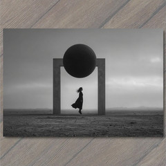 STICKER Black Dress Woman Portal Surreal Sphere Desert Grayscale Concept