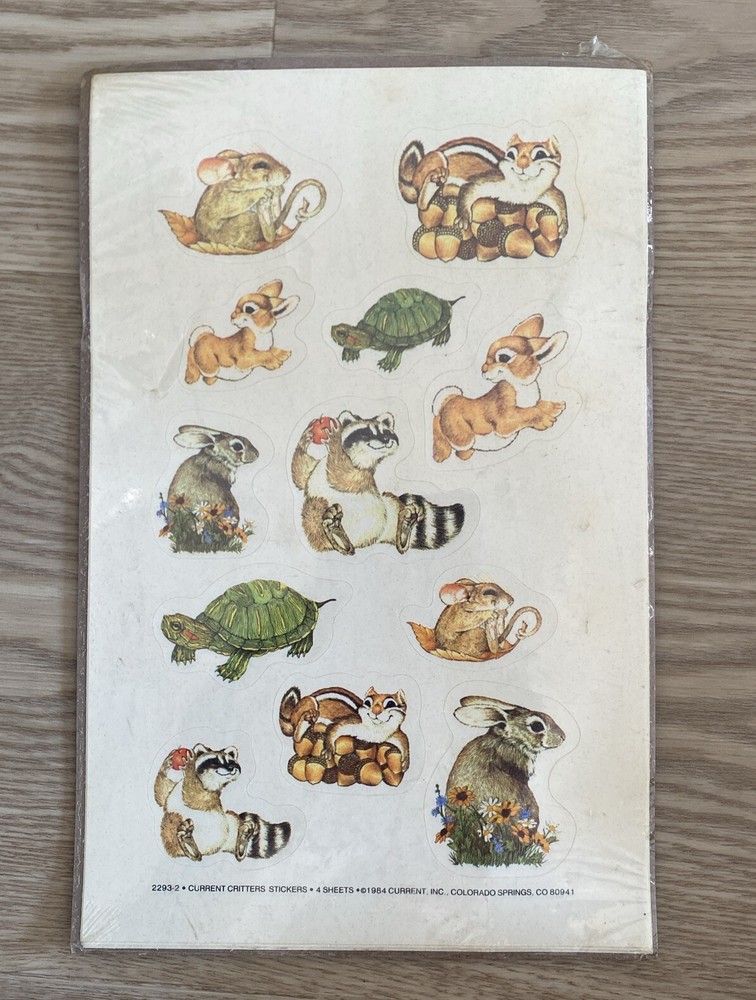 Vintage Stickers, Cute Animals,current Critter Stickers, 4 Sheets 1984