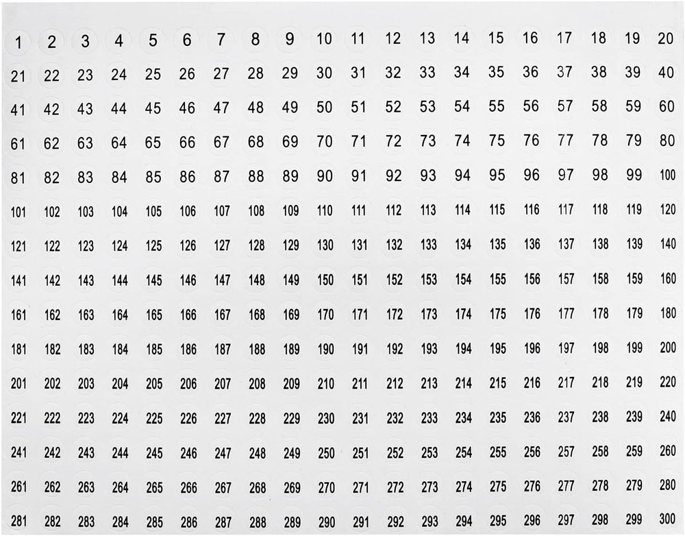 Number Sticker 1 to 300 Ruiwaer 10 Sheets Digital Sticker 1 to 300 Circular Digi