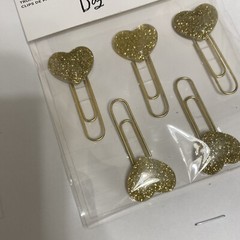American Crafts (x4 pkgs) GOLD GLITTERY HEART Topped Paper Clips Qty 20 Clips