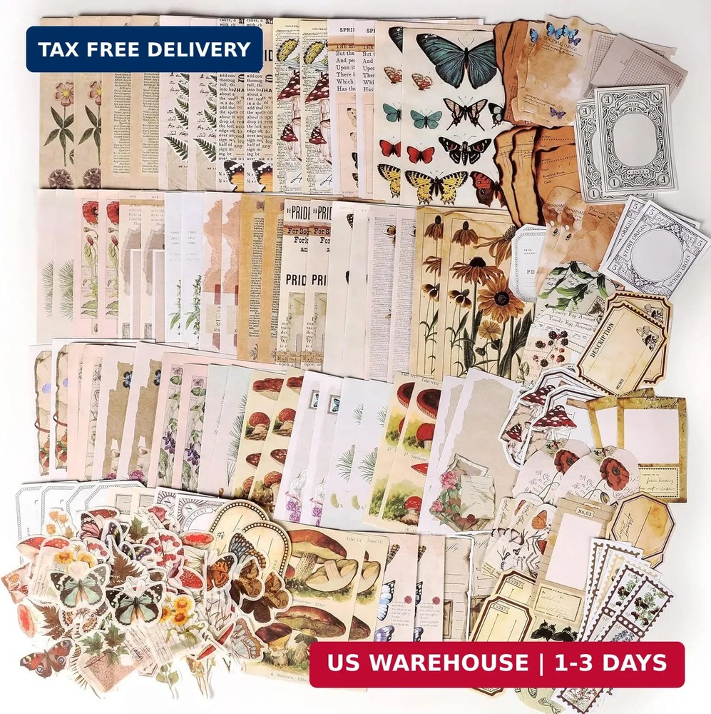 200 Pieces Vintage Scrapbook Supplies Pack for Junk Journal Planners DIY Paper S