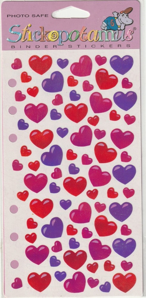Vintage Sticko flat stickers OPAL HEARTS Valentines theme 47192 FAST shipping!