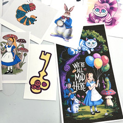 25 Pc ALICE IN WONDERLAND Supplies Kit For Junk Journal Scrapbook Card Toppers