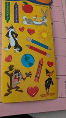 Vintage Looney Tunes Stickers Tweety Bird Bugs Sylvester Daffy Taz School Sheet