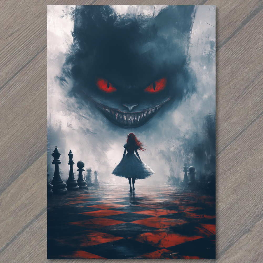 STICKER Cheshire Cat Red Black Creepy Surreal Alice Wonderland Gothic Hallowe