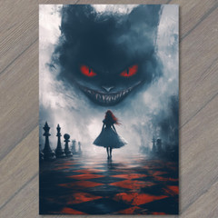 STICKER Cheshire Cat Red Black Creepy Surreal Alice Wonderland Gothic Hallowe
