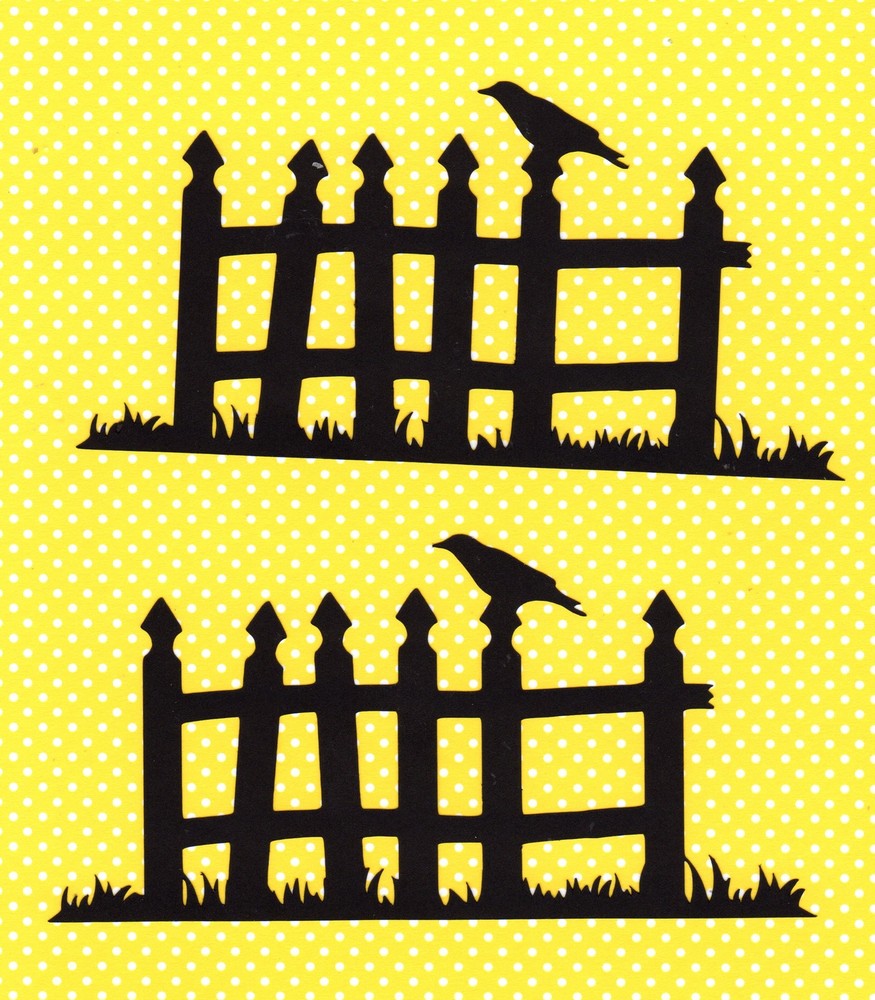 Fence – Crow on Fence die cuts-2 ea-6.5 in x 3.5 in. Black Halloween die cuts