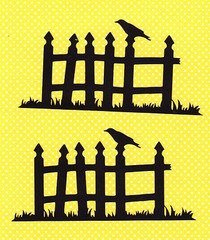 Fence – Crow on Fence die cuts-2 ea-6.5 in x 3.5 in. Black Halloween die cuts