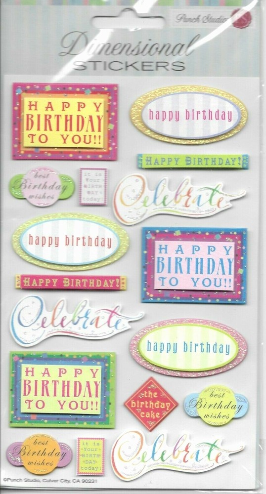 Birthday Happy Girl Boy Party Celebrate Cake Wishes Punch Studio Stickers