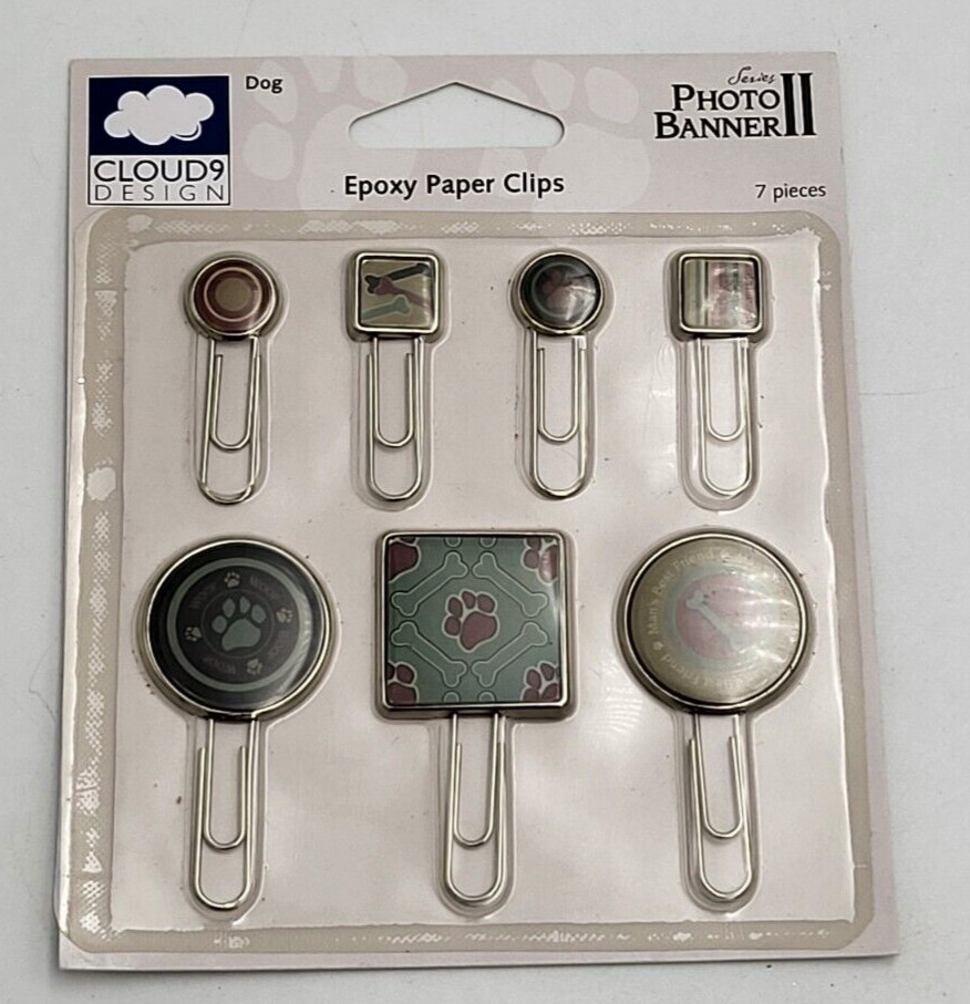 Cloud9 Designs Photo Banner 2 Epoxy Paper Clips Dog Themed 7 Count – New