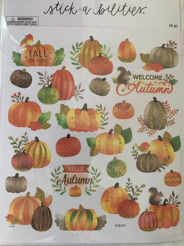 AUTUMN PUMPKINS STICKERS GLITTER PUMPKINS WELCOME AUTUMN PUMPKINS GLITTER 24PCS