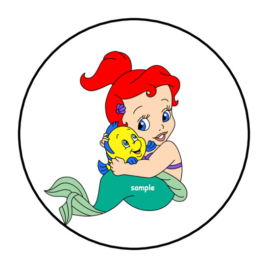 30 BABY ARIEL STICKERS ENVELOPE SEALS LABELS 1.5″ ROUND LITTLE MERMAID CUSTOM