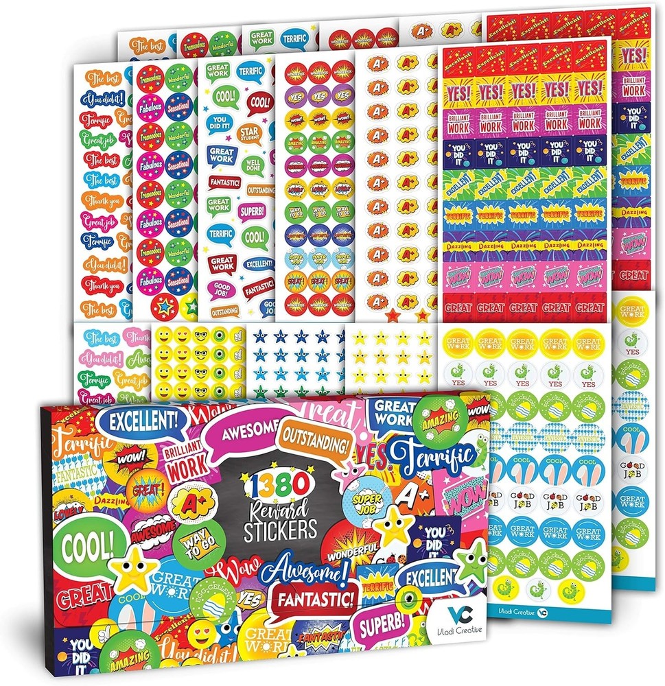 Teacher Reward Stickers – 1380 Pcs, 22 Sheets of Premium Reward Stickers, Colorf