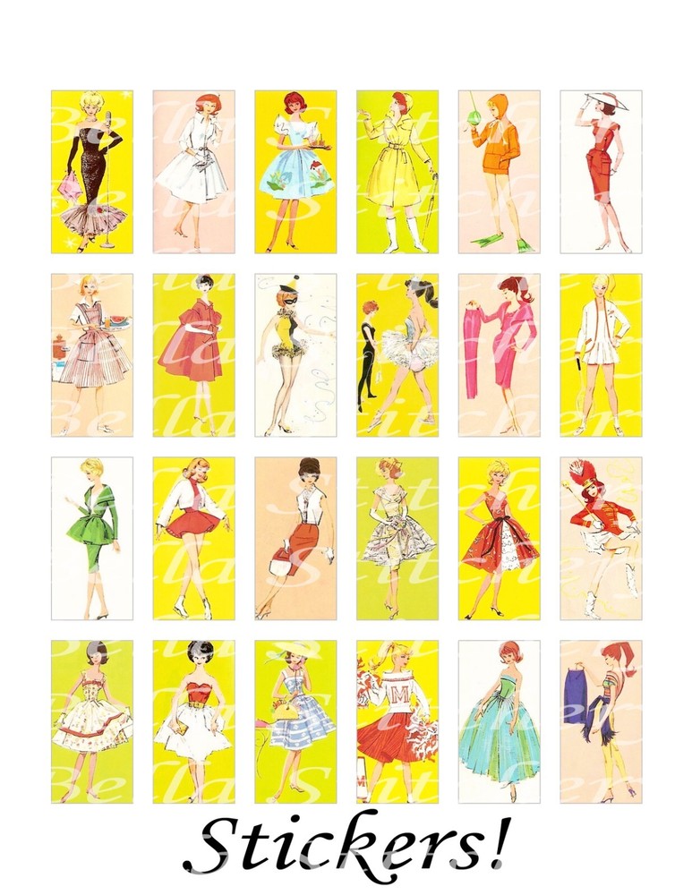 Handmade Vintage Retro Fashion Barbie 60’s Style STICKERS – Just Cut & Use!