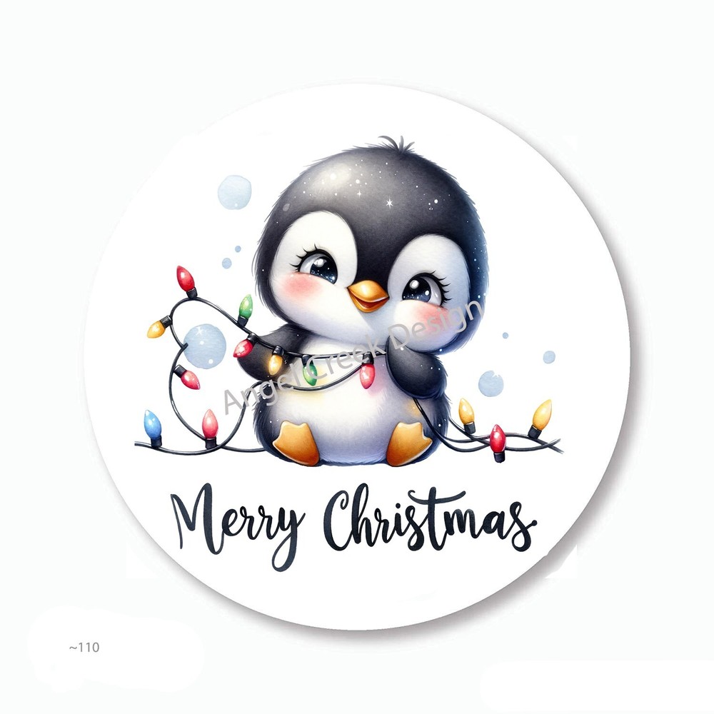 Merry Christmas Lights Penguin Party Favors Scrapbook Stickers Envelope Seals