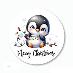 Merry Christmas Lights Penguin Party Favors Scrapbook Stickers Envelope Seals