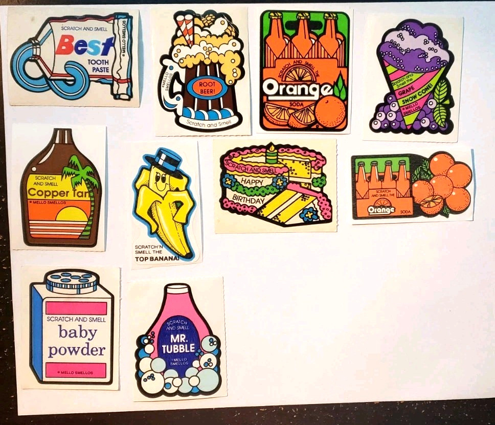 VINTAGE 10 MELLO SMELLOS SCENTED STICKERS CHOOSE ONE 80s 90s SNIFF ICONIC SMELL