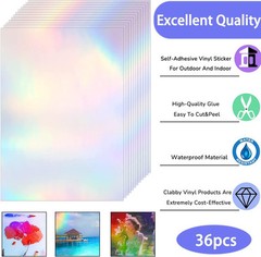 36 Sheets Holographic Sticker Paper Clear A4 Vinyl colourful
