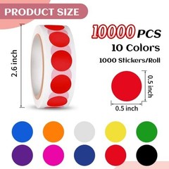 10,000 Color Coding Labels – 1/2″ Round Dot Stickers for Home Office Classroom –