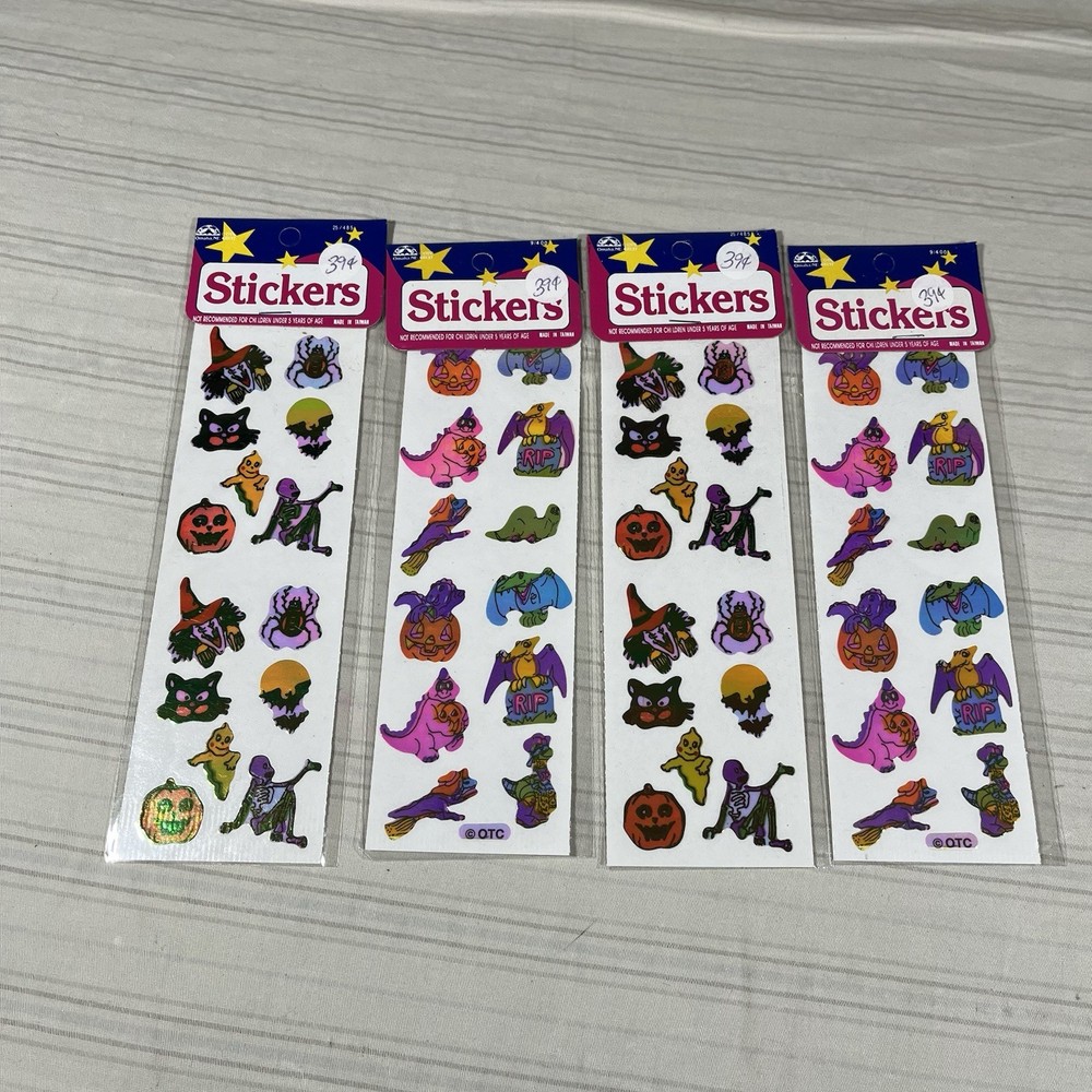 Vintage Stickers 90’s Halloween Pearl Iridescent Stickers New Lot of 4 Taiwan